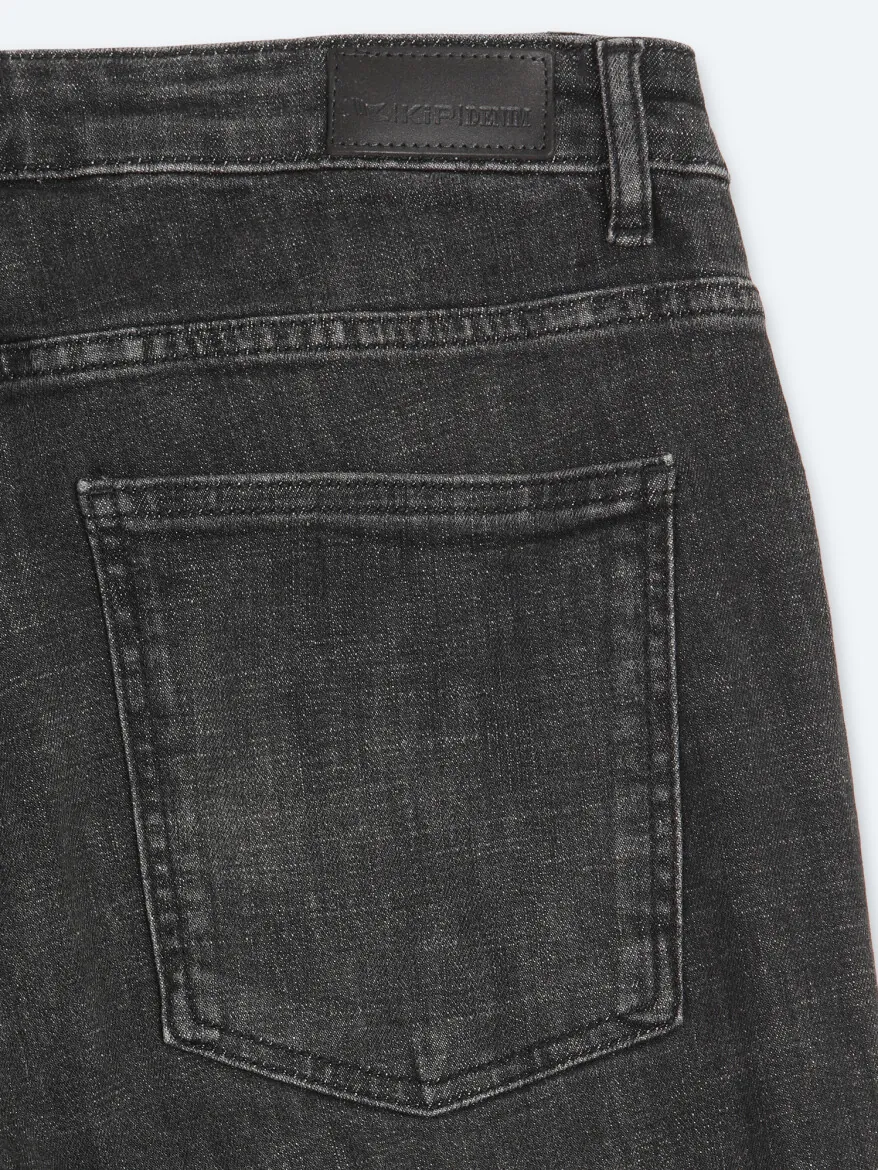 Koyu Gri Düz Slim Fit Denim Pamuk Karışımlı Pantolon - 9