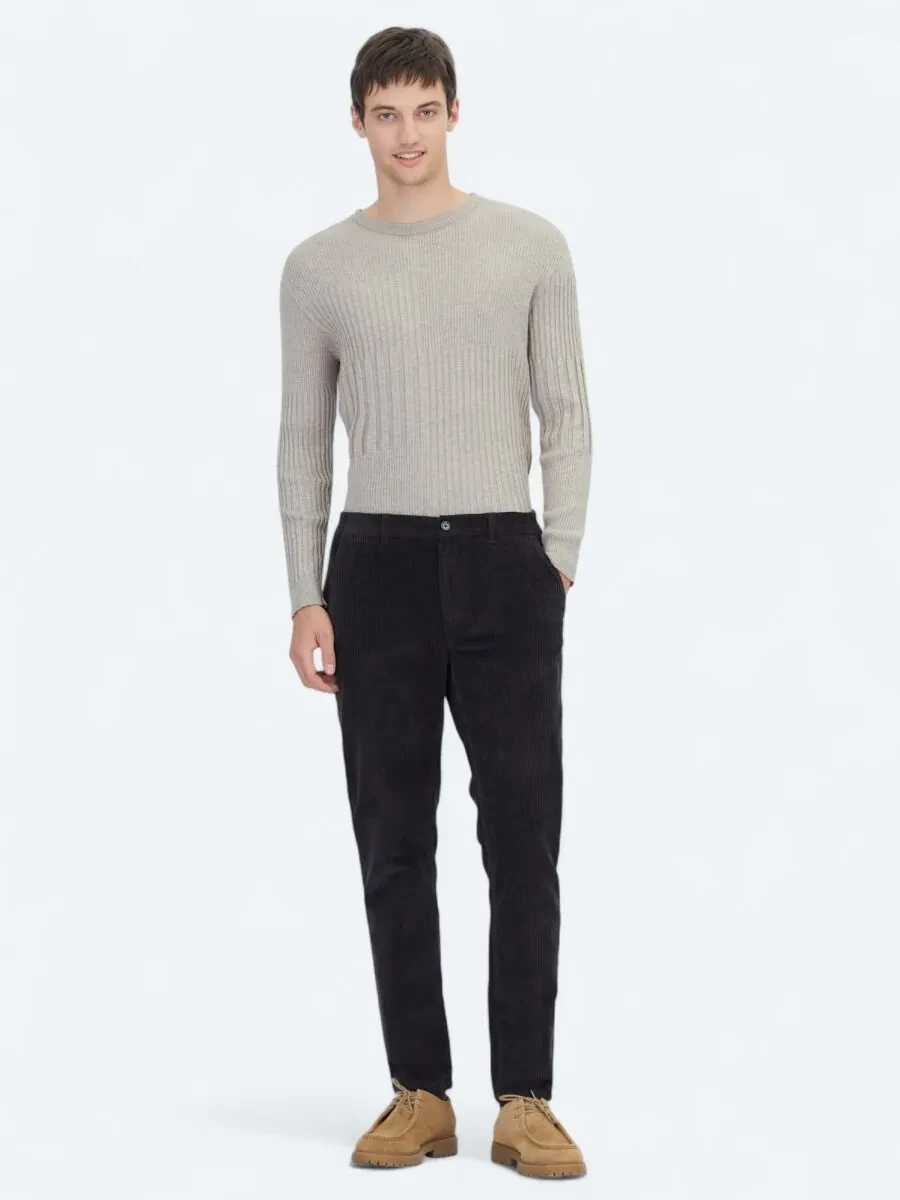 Koyu Gri Fitilli Dokuma Jogging Fit Kadife Casual Pamuk Karışımlı Pantolon - 1