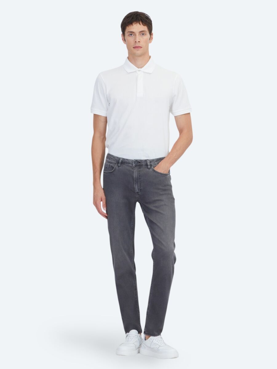 Koyu Gri Slim Fit Denim Pamuk Karışımlı Pantolon - 1