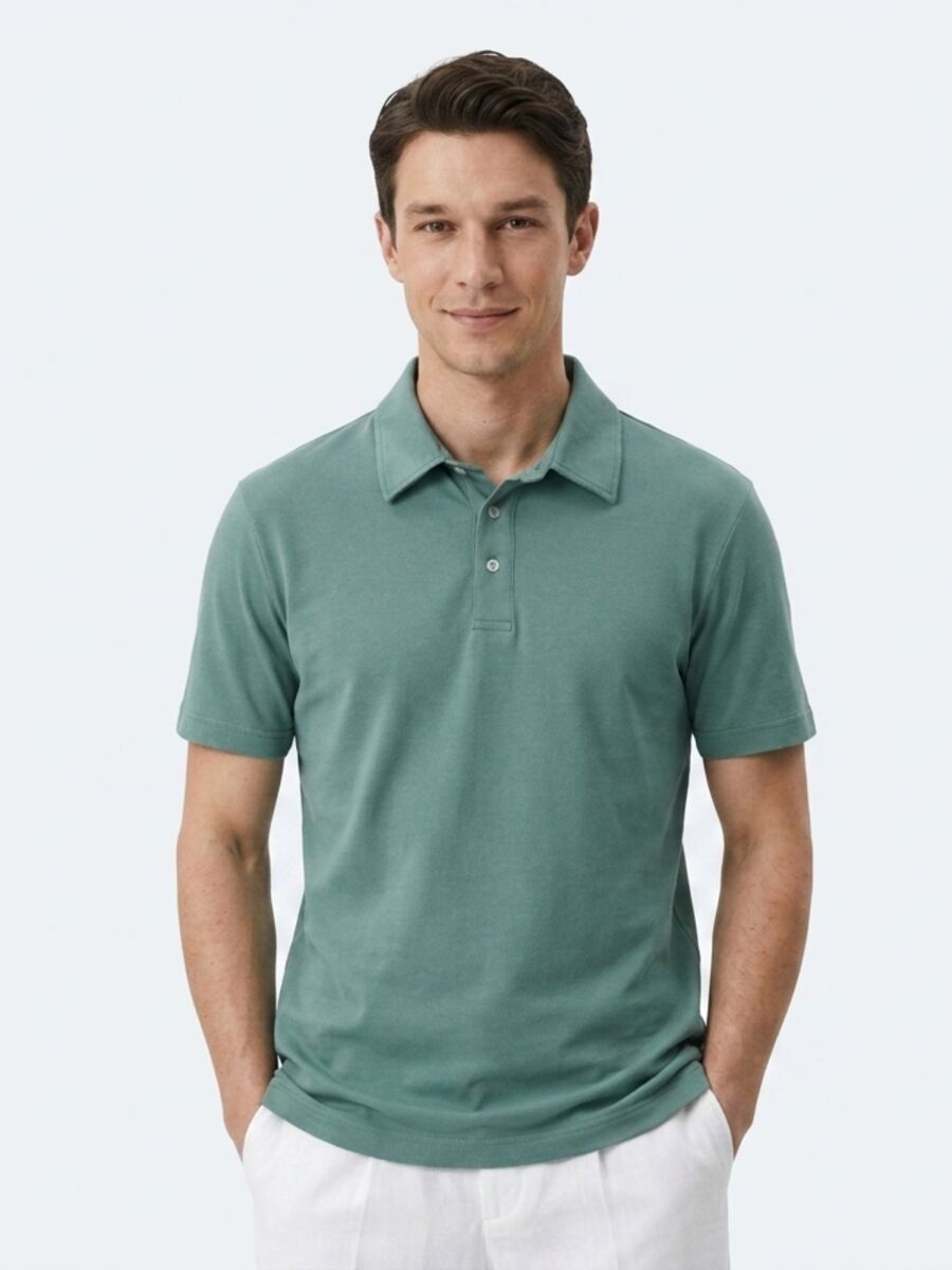 Koyu Haki Düz Pamuk Karışımlı T-Shirt - 1