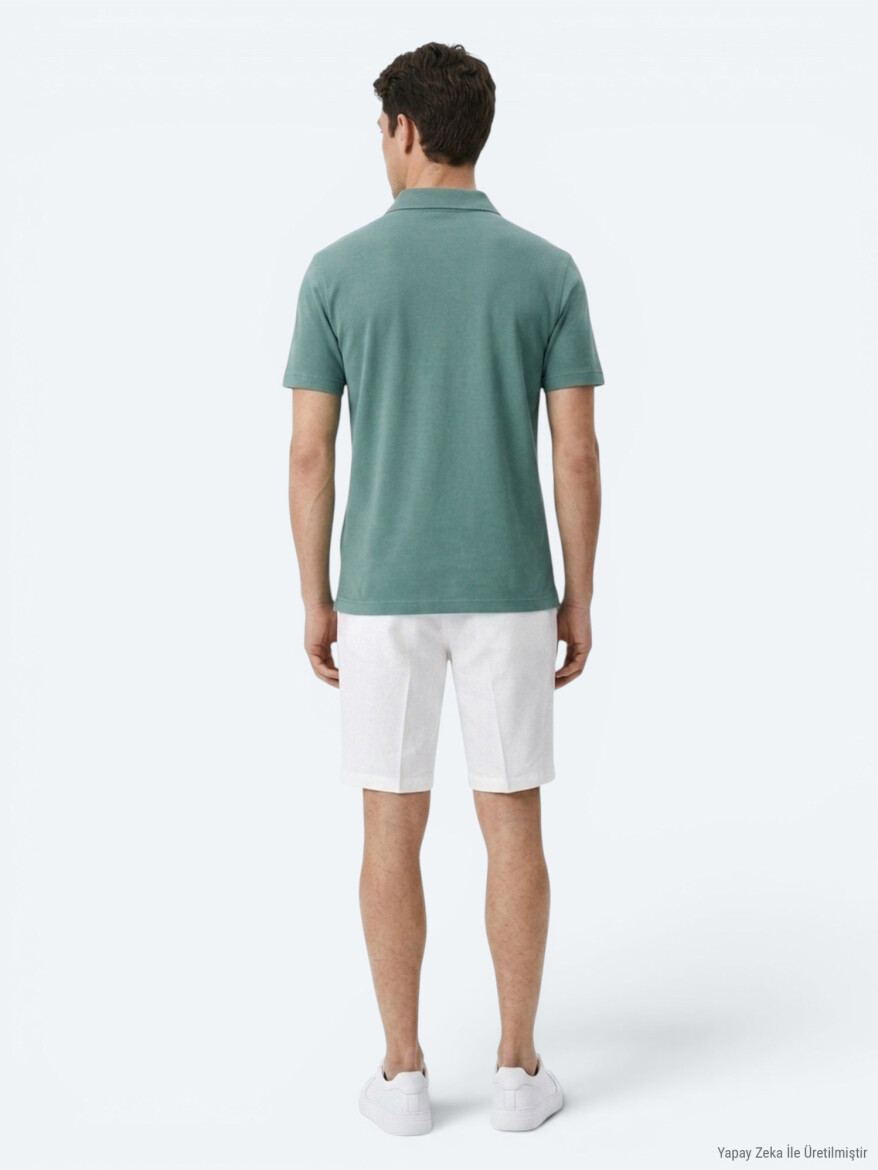 Koyu Haki Düz Pamuk Karışımlı T-Shirt - 5
