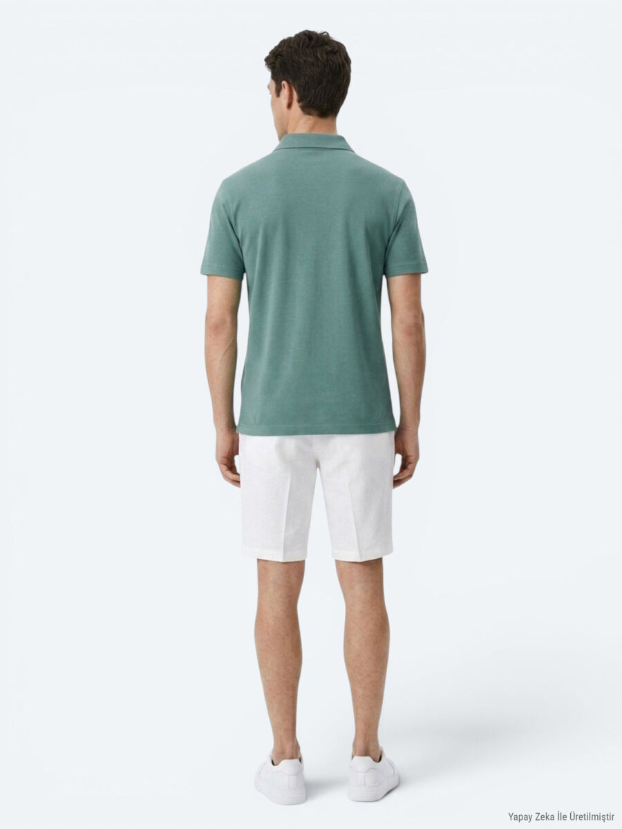 Koyu Haki Düz Pamuk Karışımlı T-Shirt - 5