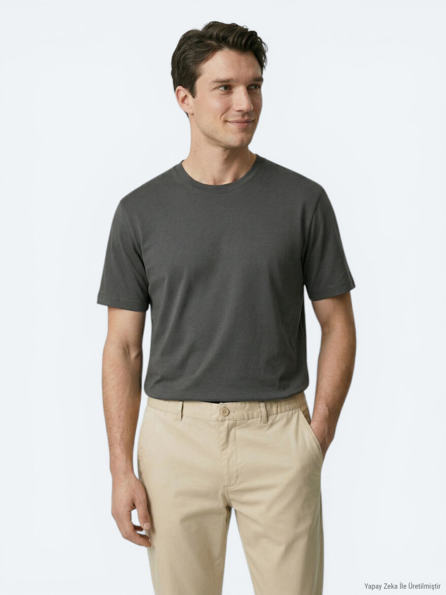 Koyu Haki Düz T-Shirt - 1