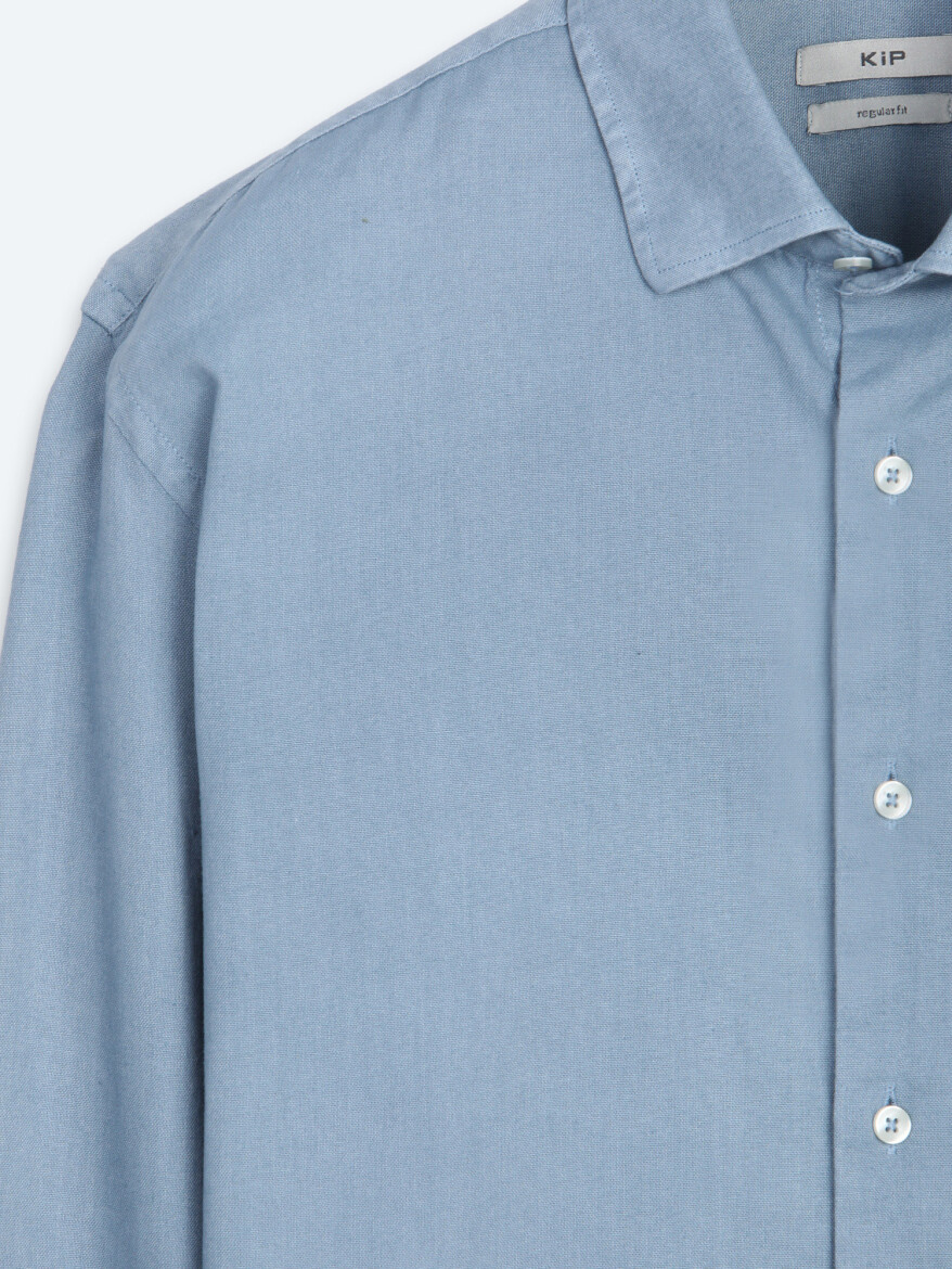 Koyu İndigo Düz Regular Fit Uzun Dokuma Casual Pamuk Karışımlı Gömlek - 7