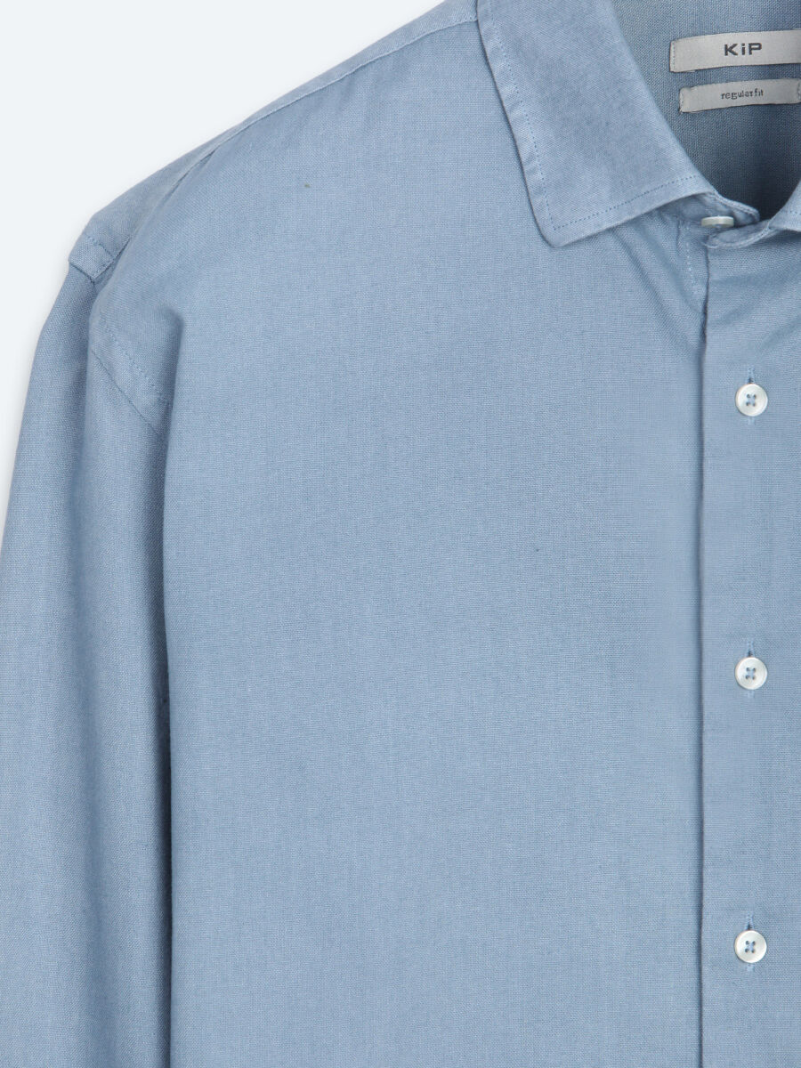 Koyu İndigo Düz Regular Fit Uzun Dokuma Casual Pamuk Karışımlı Gömlek - 7