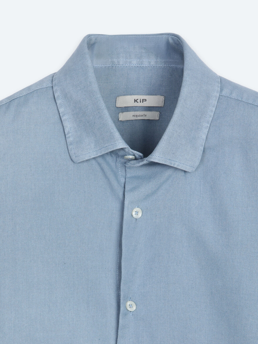 Koyu İndigo Düz Regular Fit Uzun Dokuma Casual Pamuk Karışımlı Gömlek - 8