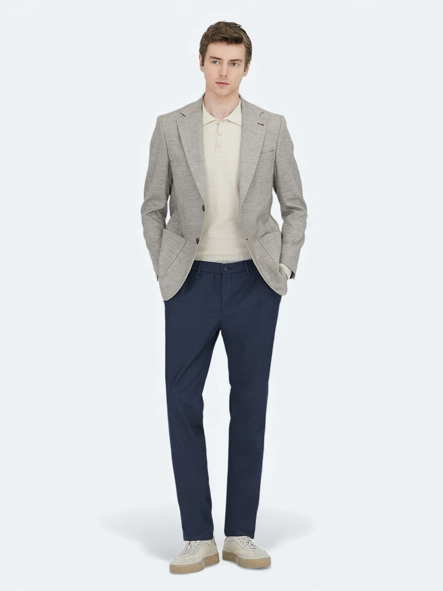 Koyu Kahve Desenli Modern Fit Yün Karışımlı Ceket - 1