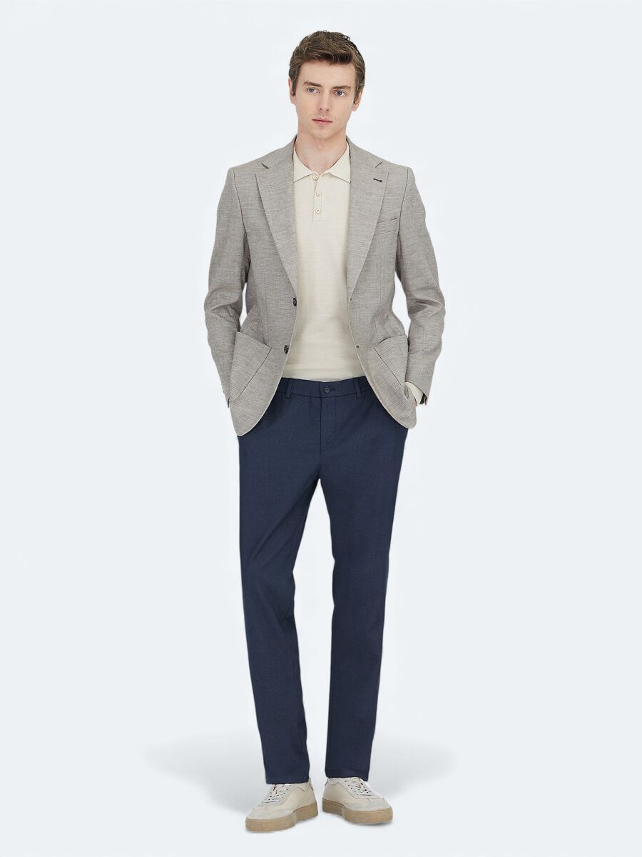 Koyu Kahve Desenli Modern Fit Yün Karışımlı Ceket - 1