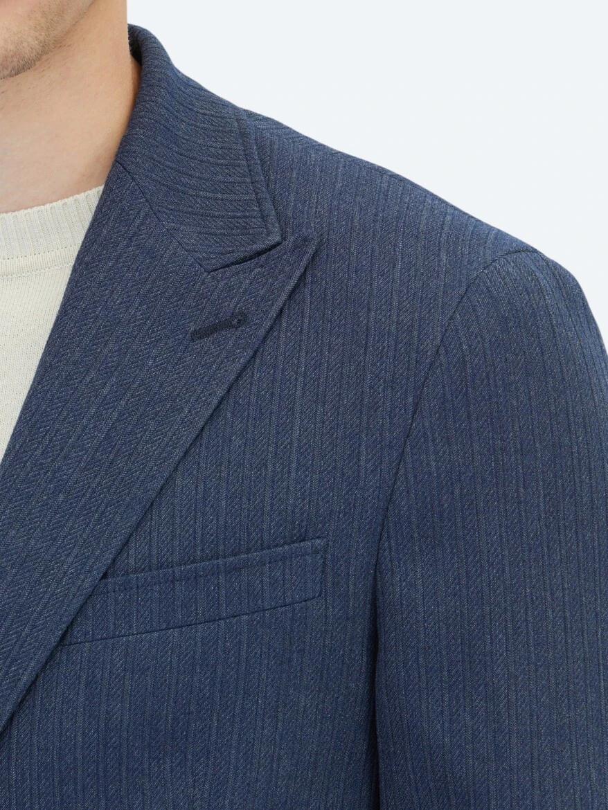 Koyu Lacivert Çizgili Modern Fit Ceket - 5