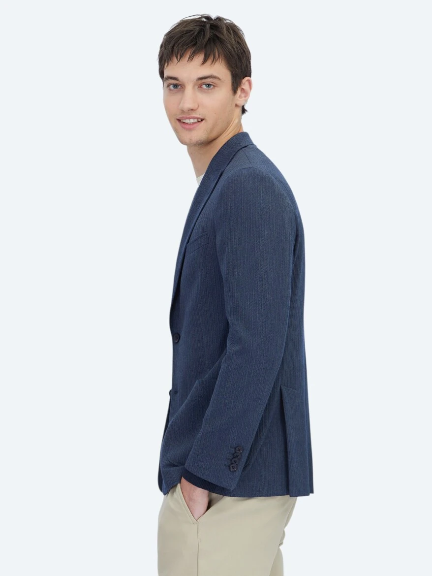 Koyu Lacivert Çizgili Modern Fit Ceket - 3