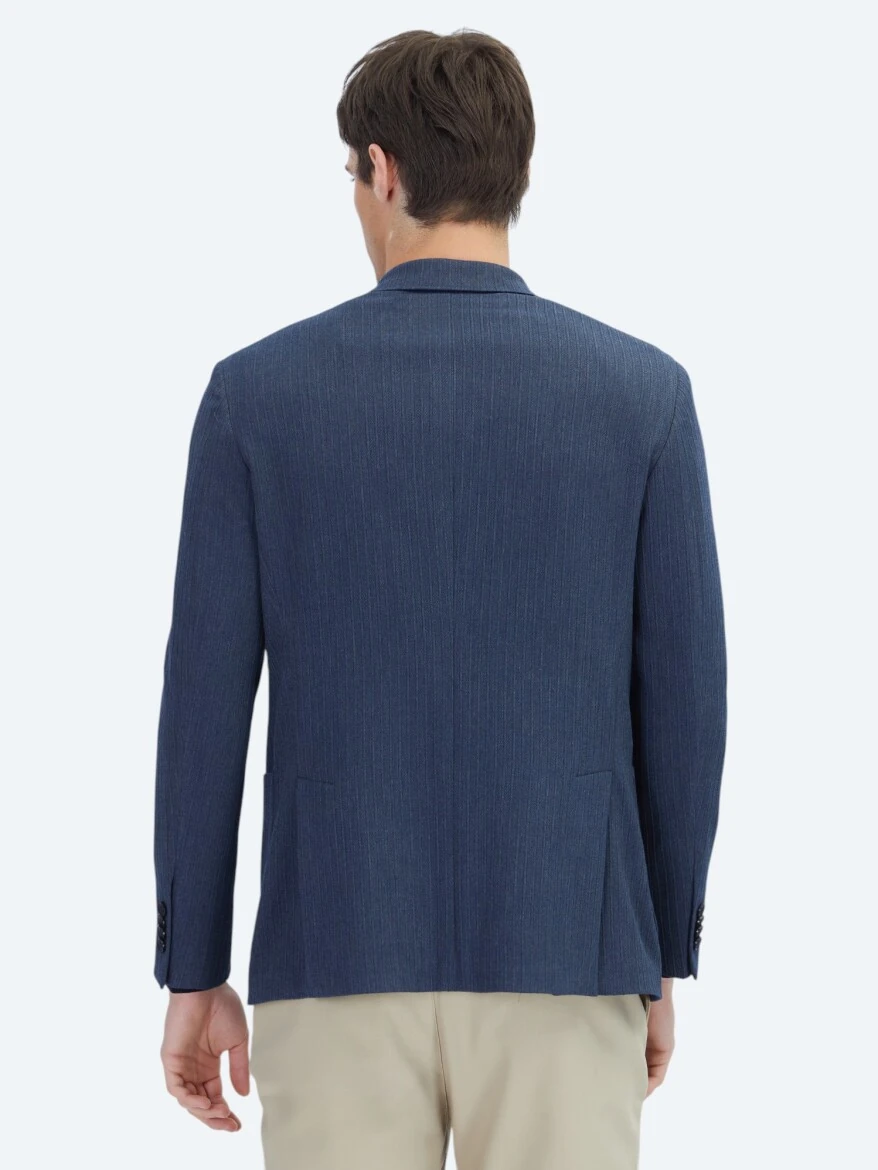 Koyu Lacivert Çizgili Modern Fit Ceket - 6