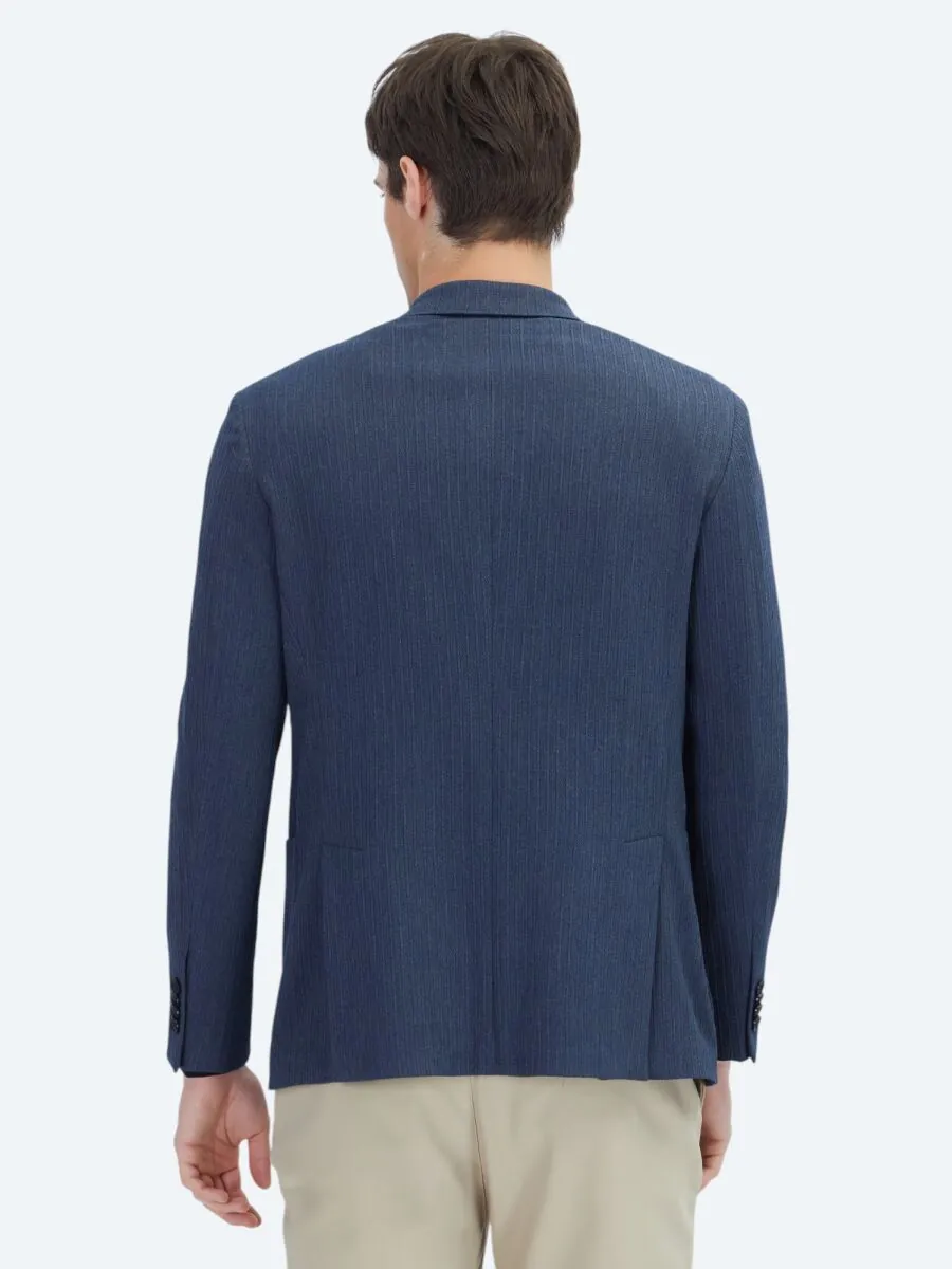 Koyu Lacivert Çizgili Modern Fit Ceket - 6