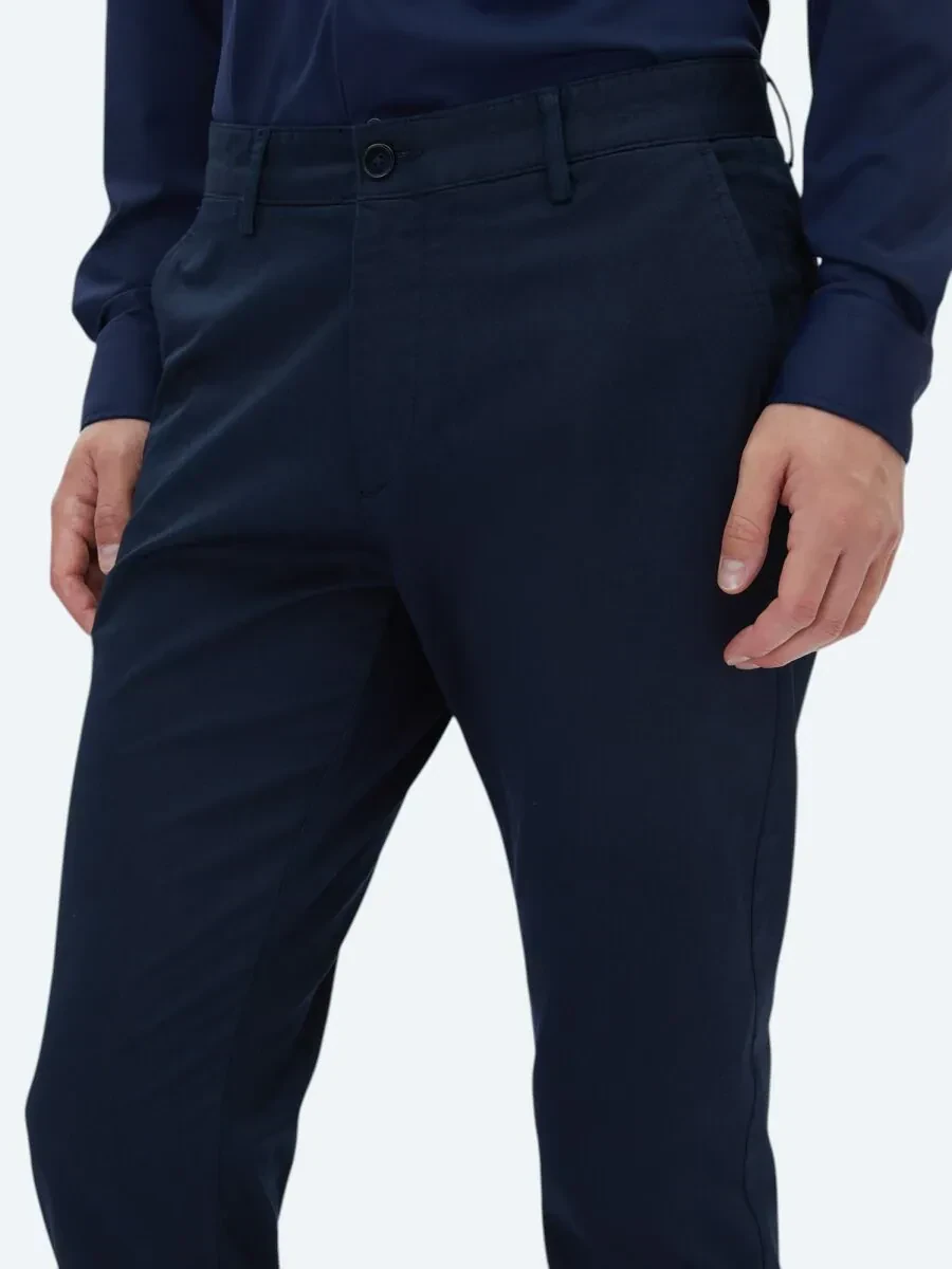 Koyu Lacivert Dokuma Regular Fit Casual Pamuk Karışımlı Pantolon - 3