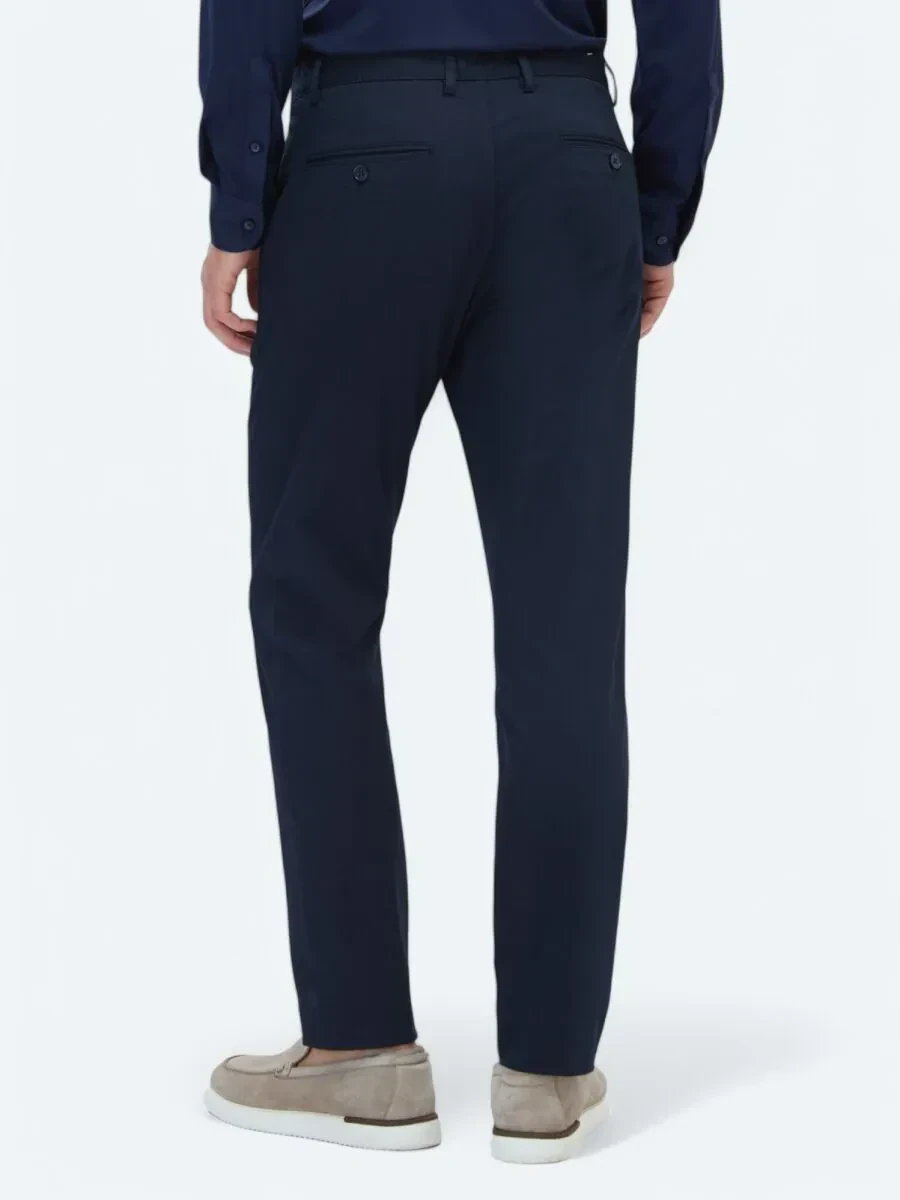 Koyu Lacivert Dokuma Regular Fit Casual Pamuk Karışımlı Pantolon - 4
