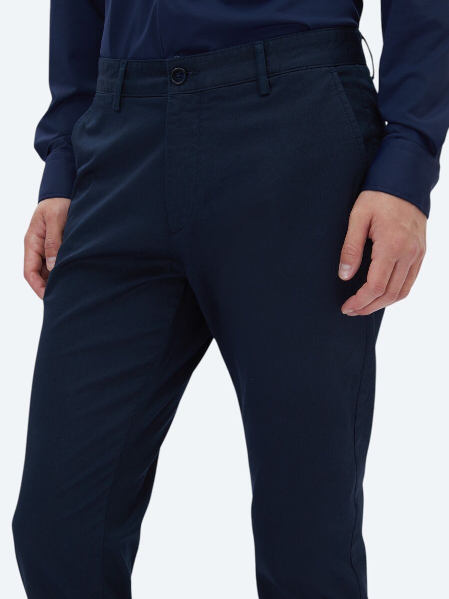 Koyu Lacivert Dokuma Regular Fit Casual Pamuk Karışımlı Pantolon - 3