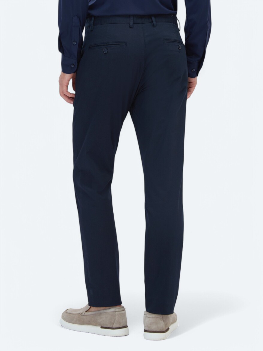 Koyu Lacivert Dokuma Regular Fit Casual Pamuk Karışımlı Pantolon - 4