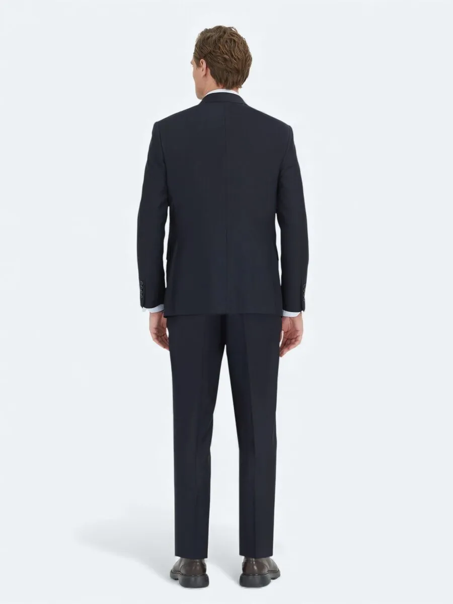 Koyu Lacivert Mikro Modern Fit %100 Yün Takım Elbise - 4