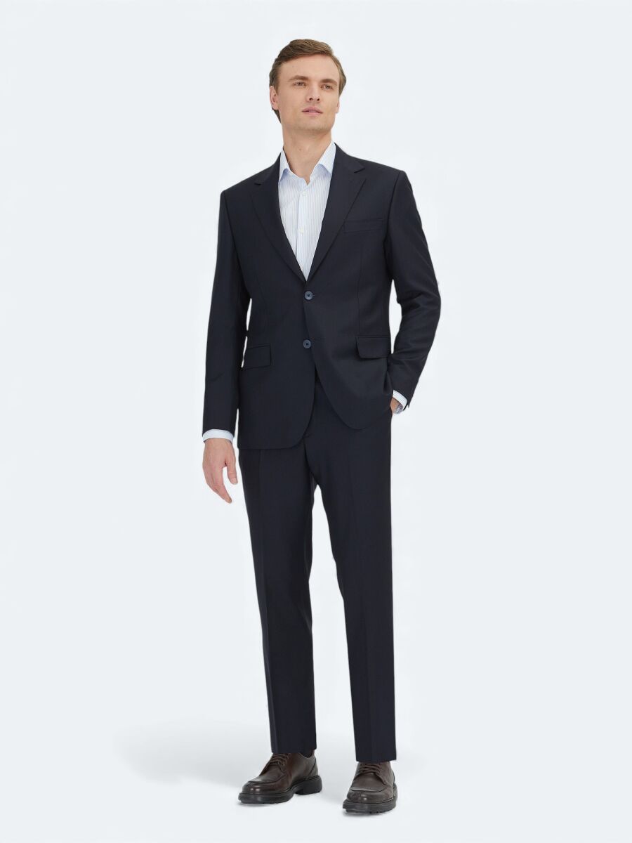 Koyu Lacivert Mikro Modern Fit %100 Yün Takım Elbise - 1