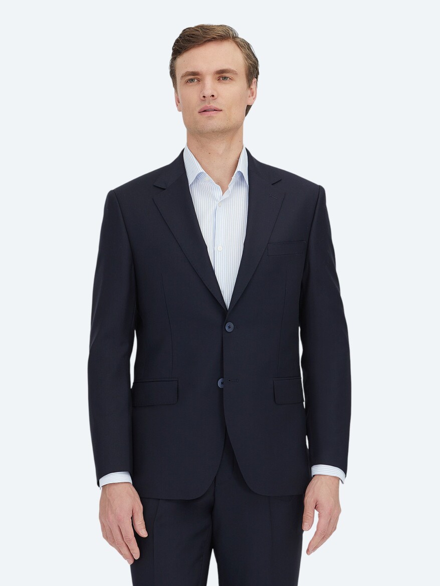 Koyu Lacivert Mikro Modern Fit %100 Yün Takım Elbise - KİP