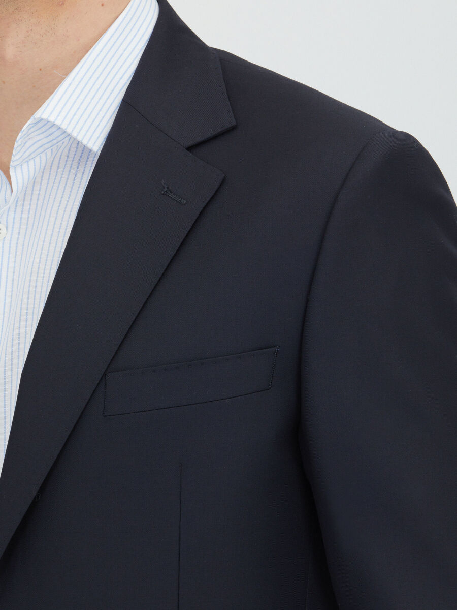 Koyu Lacivert Mikro Modern Fit %100 Yün Takım Elbise - 3