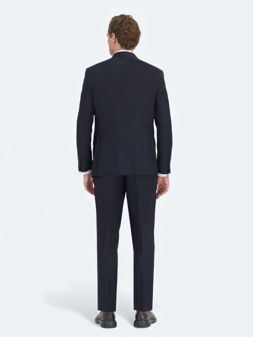 Koyu Lacivert Mikro Modern Fit %100 Yün Takım Elbise - 4