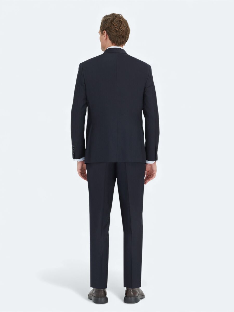 Koyu Lacivert Mikro Modern Fit %100 Yün Takım Elbise - 4