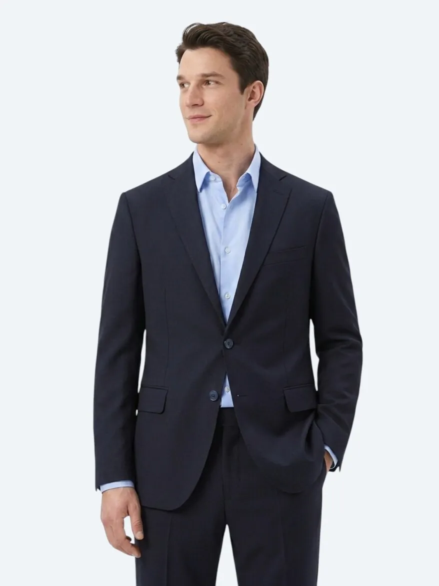 Koyu Lacivert Mikro Slim Fit %100 Yün Takım Elbise - KİP