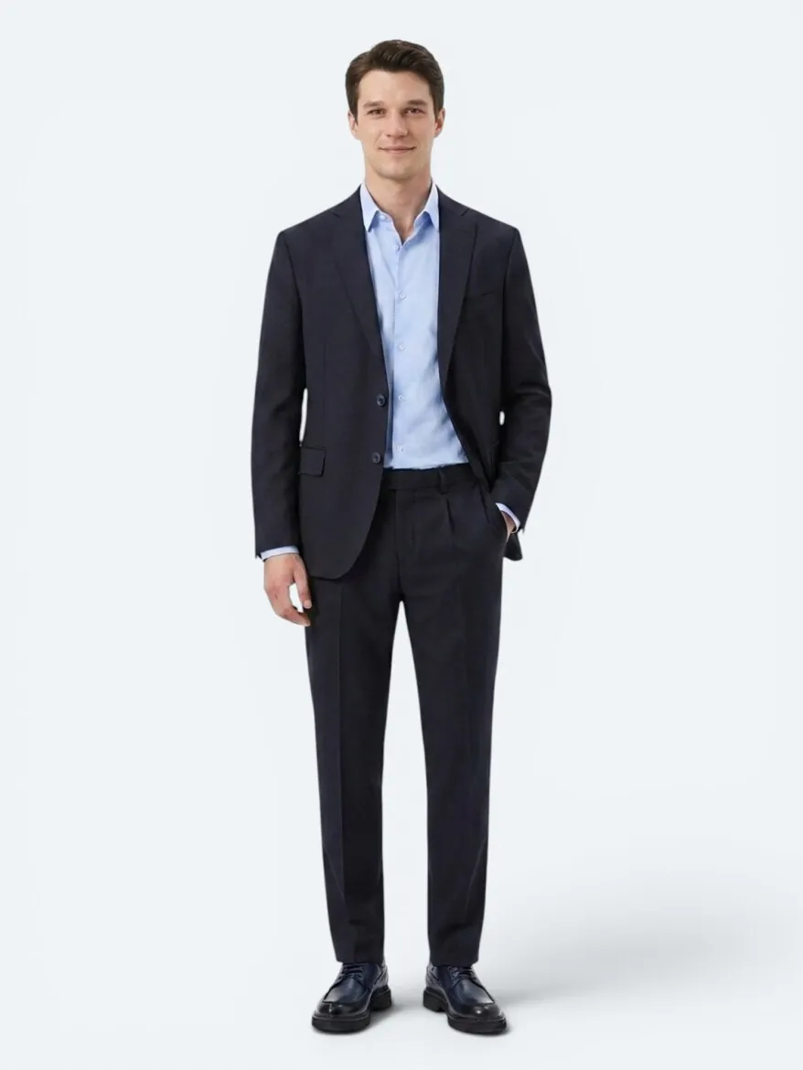 Koyu Lacivert Mikro Slim Fit %100 Yün Takım Elbise - KİP