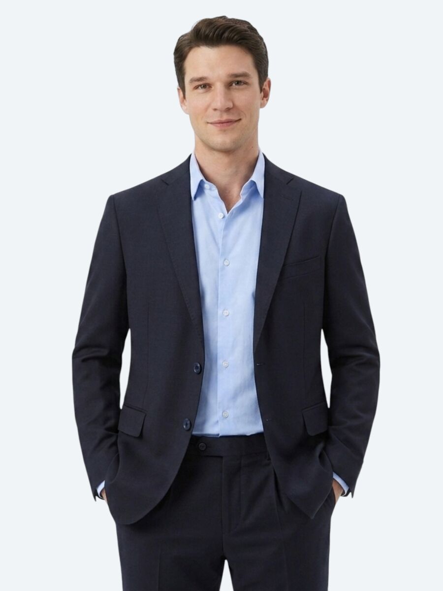 Koyu Lacivert Mikro Slim Fit %100 Yün Takım Elbise - 3