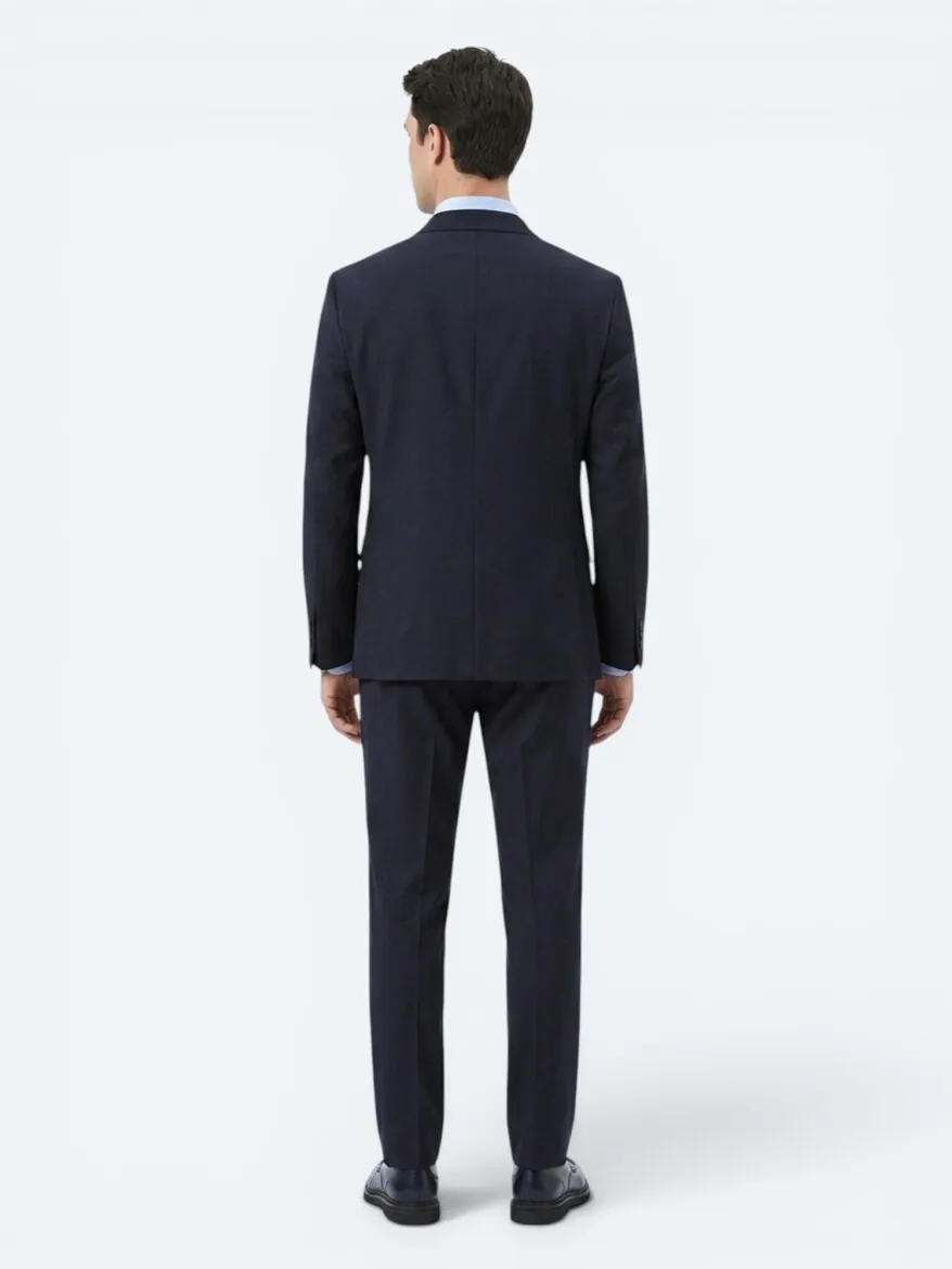Koyu Lacivert Mikro Slim Fit %100 Yün Takım Elbise - 5