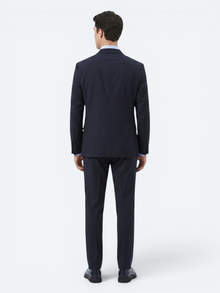 Koyu Lacivert Mikro Slim Fit %100 Yün Takım Elbise - 5