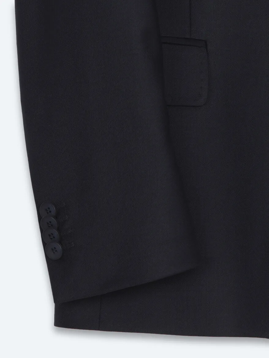 Koyu Lacivert Mikro Slim Fit %100 Yün Takım Elbise - 9