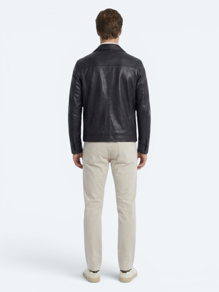 Koyu Lacivert Regular Fit Gömlek Yaka Smart Casual Deri Mont - 7