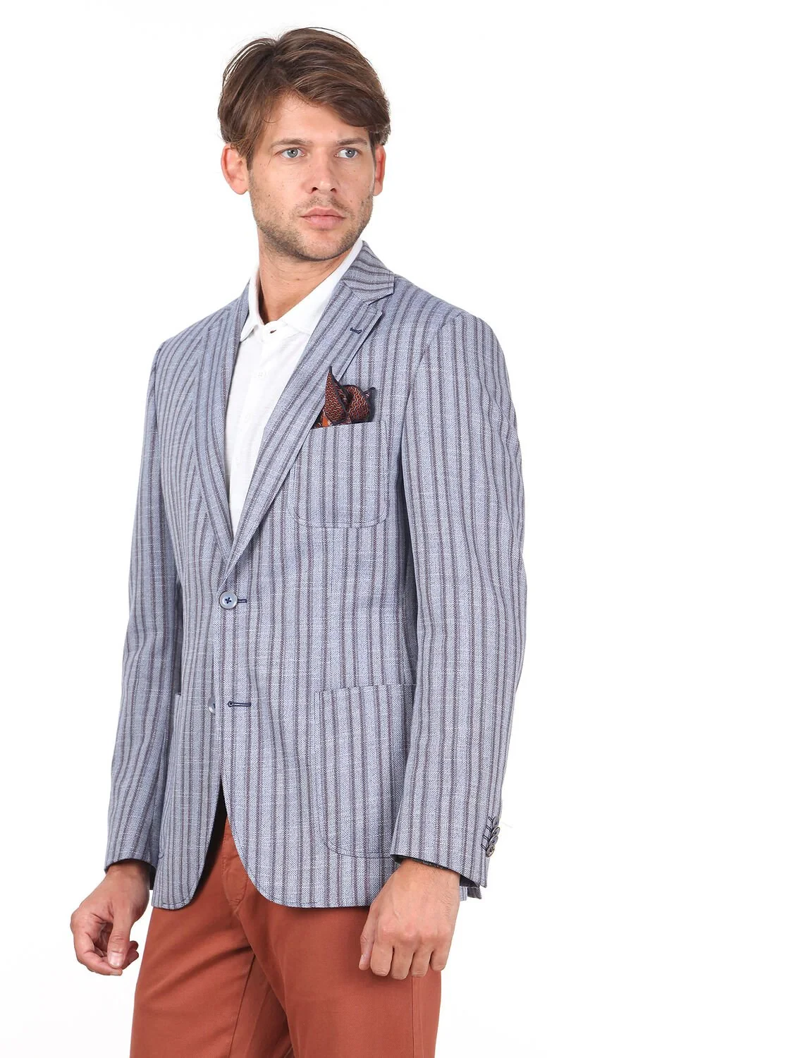 Koyu Mavi Çizgili Modern Fit Ceket - 2