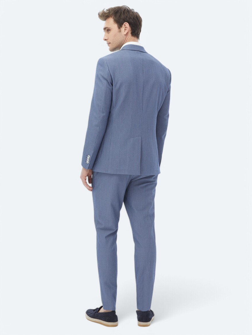 Koyu Mavi Çizgili Modern Fit Takım Elbise - 13