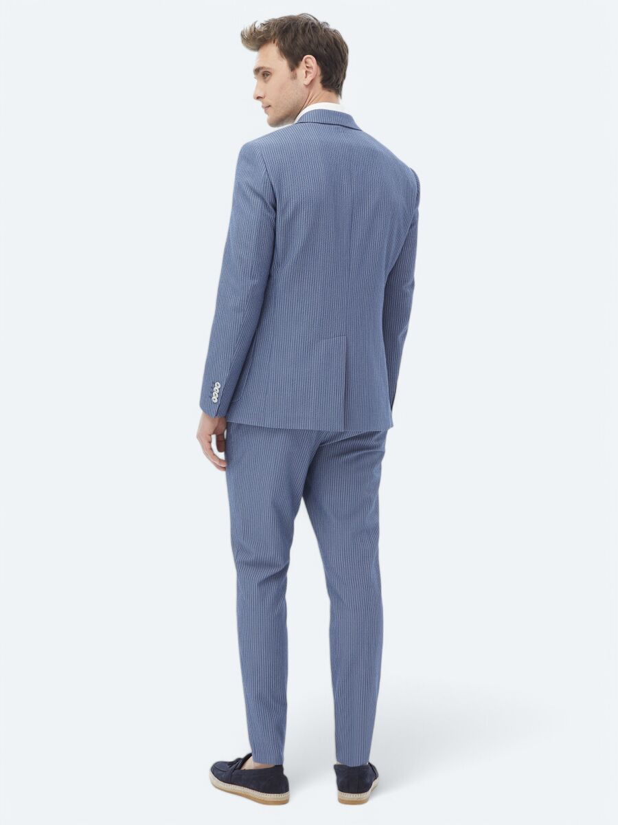 Koyu Mavi Çizgili Modern Fit Takım Elbise - 13