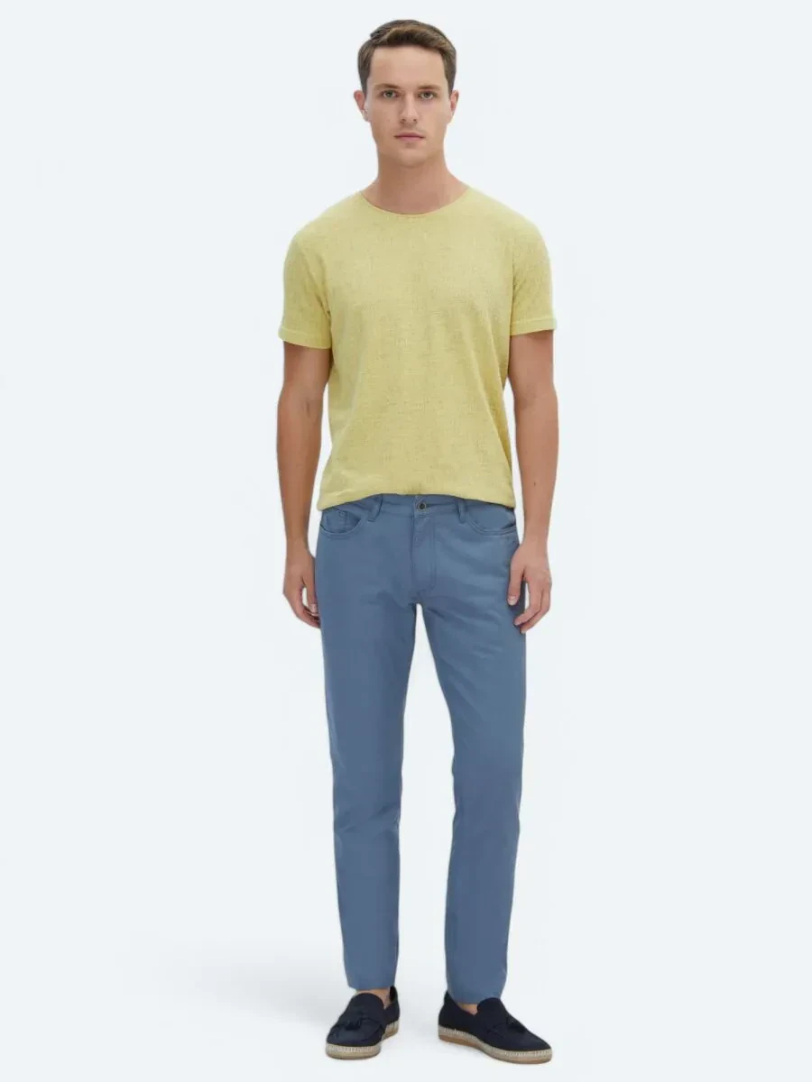 Koyu Mavi Denim Slim Fit Casual Pamuk Karışımlı Pantolon - 1