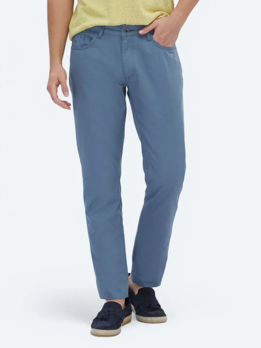 Koyu Mavi Denim Slim Fit Casual Pamuk Karışımlı Pantolon - 2