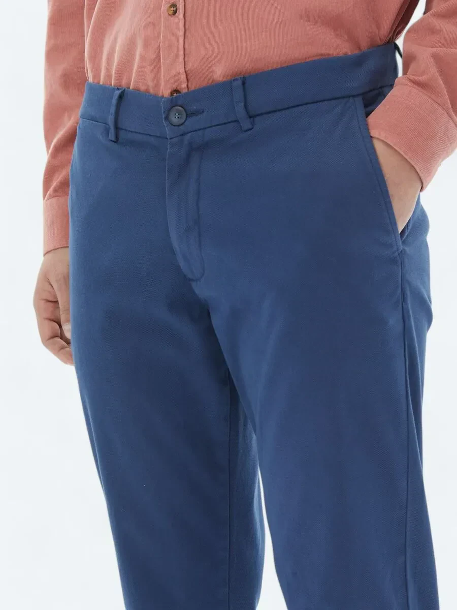 Koyu Mavi Dokuma Regular Fit Casual Pamuk Karışımlı Pantolon - 3
