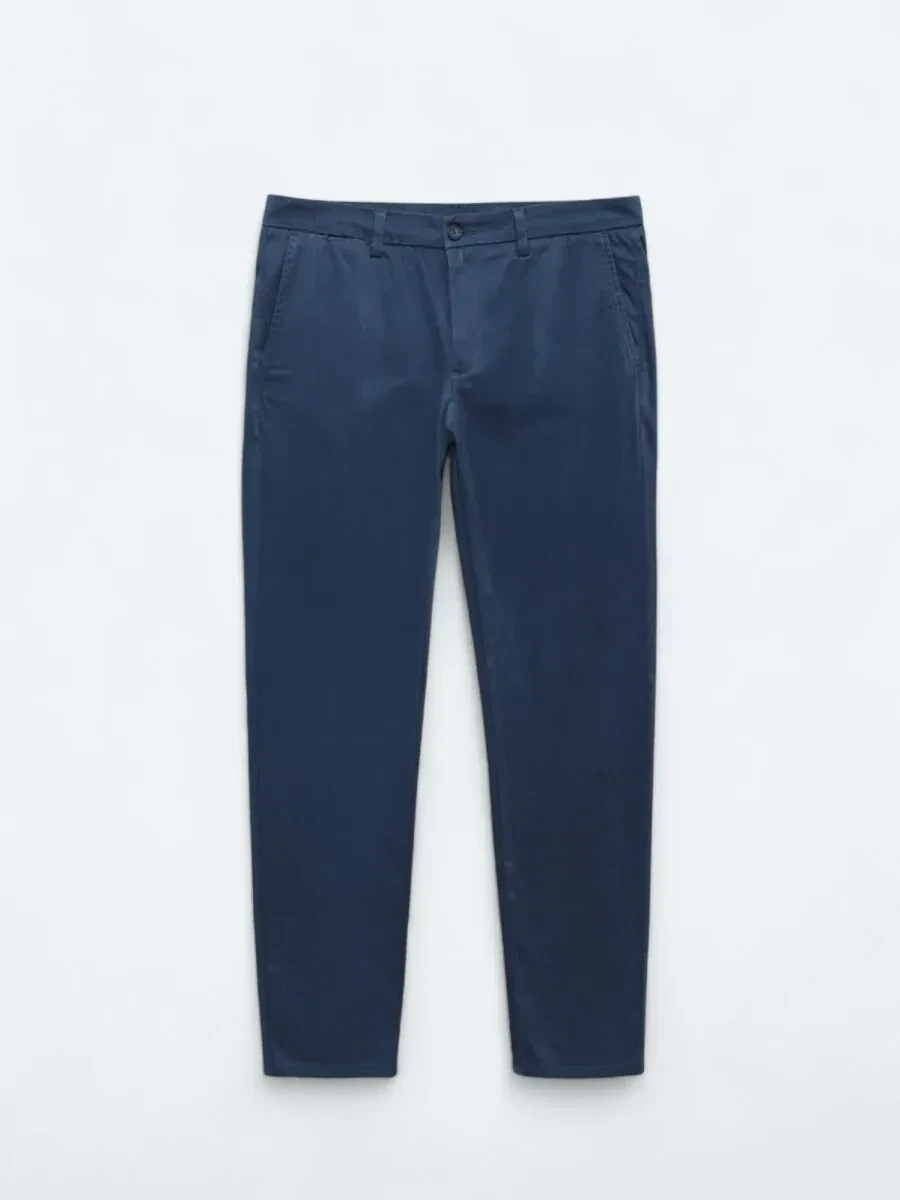Koyu Mavi Dokuma Regular Fit Casual Pamuk Karışımlı Pantolon - 6