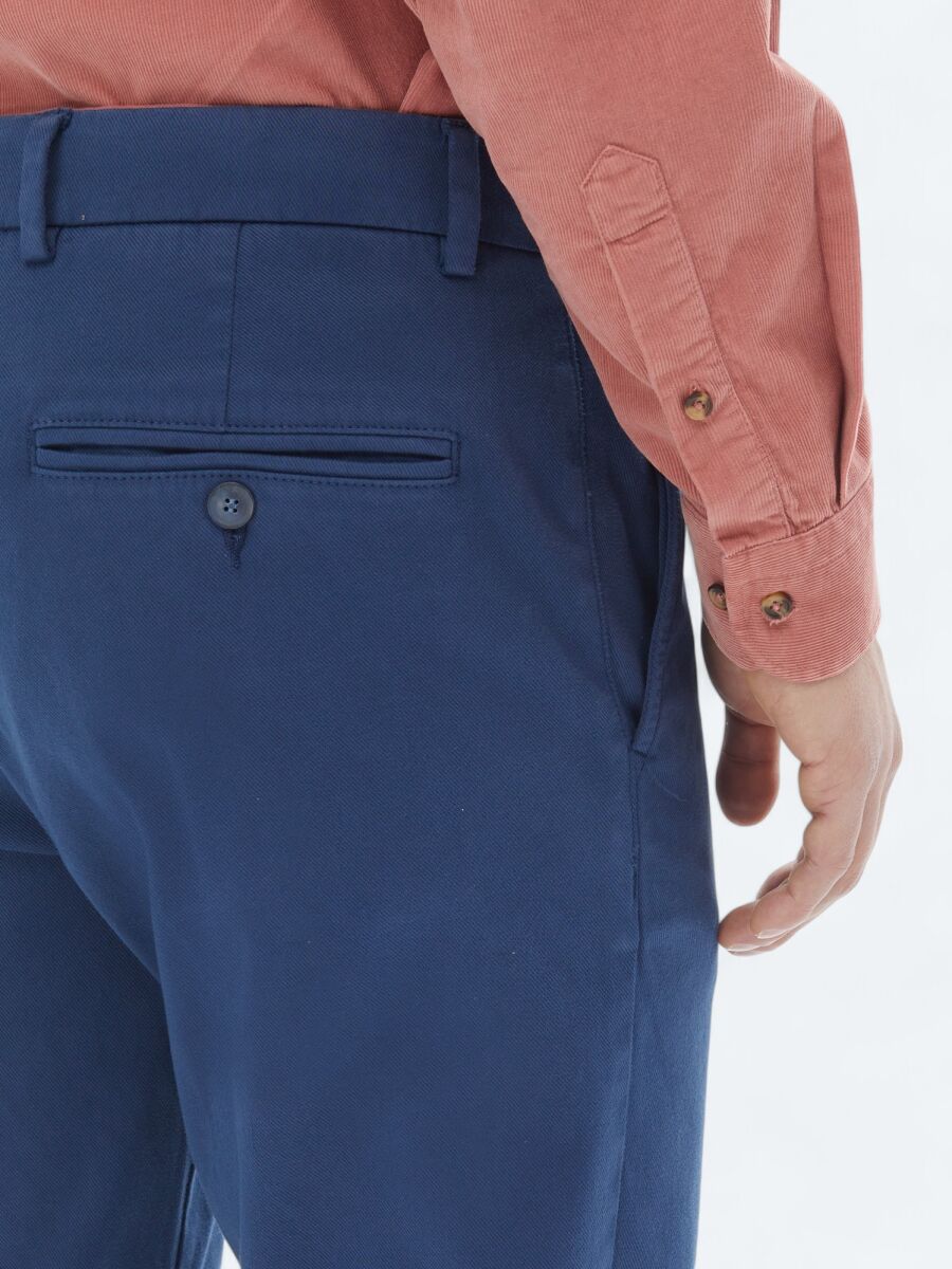 Koyu Mavi Dokuma Regular Fit Casual Pamuk Karışımlı Pantolon - 4