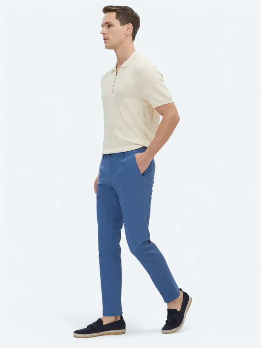 Koyu Mavi Dokuma Regular Fit Casual Pamuk Karışımlı Pantolon - 1