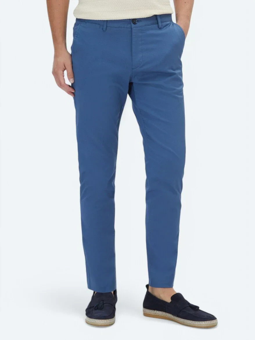 Koyu Mavi Dokuma Regular Fit Casual Pamuk Karışımlı Pantolon - 3