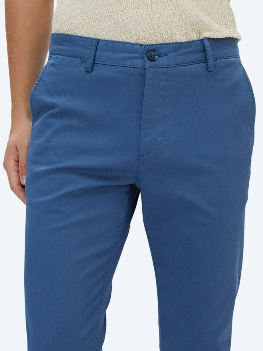 Koyu Mavi Dokuma Regular Fit Casual Pamuk Karışımlı Pantolon 