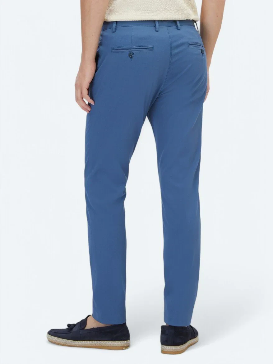 Koyu Mavi Dokuma Regular Fit Casual Pamuk Karışımlı Pantolon - 5