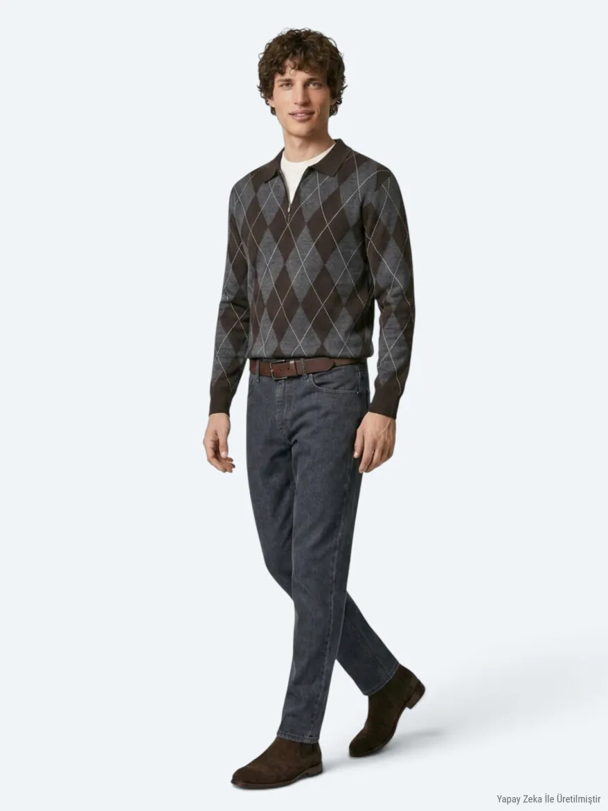 Koyu Mavi Düz Slim Fit Denim Pamuk Karışımlı Pantolon - 4