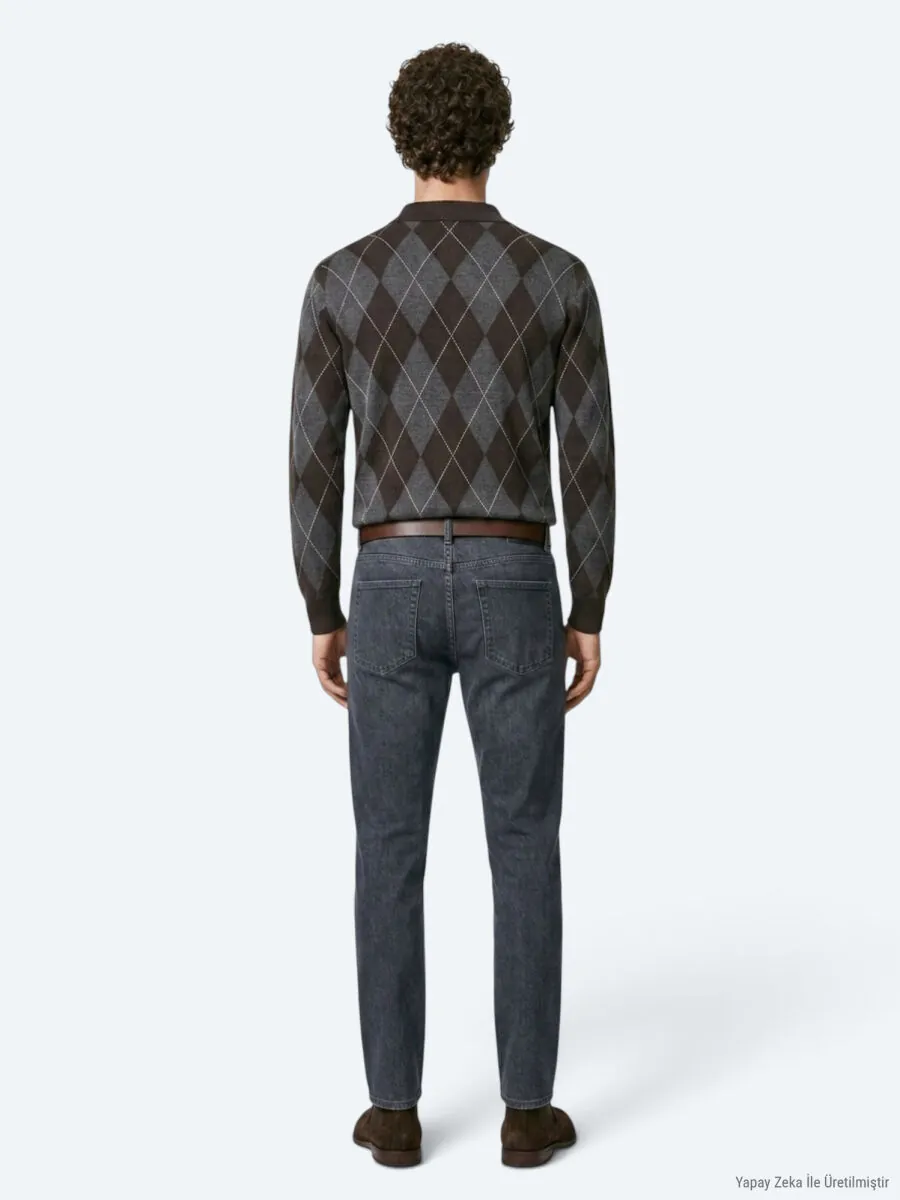 Koyu Mavi Düz Slim Fit Denim Pamuk Karışımlı Pantolon - 6