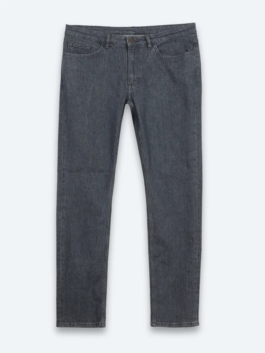 Koyu Mavi Düz Slim Fit Denim Pamuk Karışımlı Pantolon - 7
