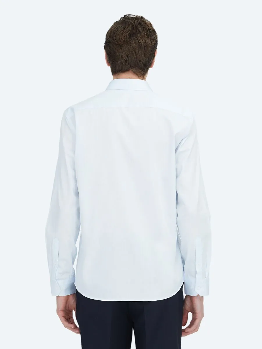 Koyu Mavi Düz Slim Fit Dokuma Klasik %100 Pamuk Gömlek - 5