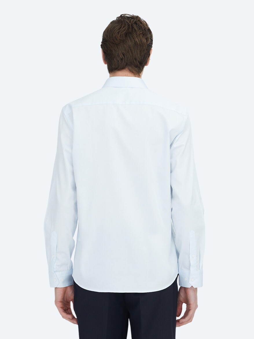 Koyu Mavi Düz Slim Fit Dokuma Klasik %100 Pamuk Gömlek - 5